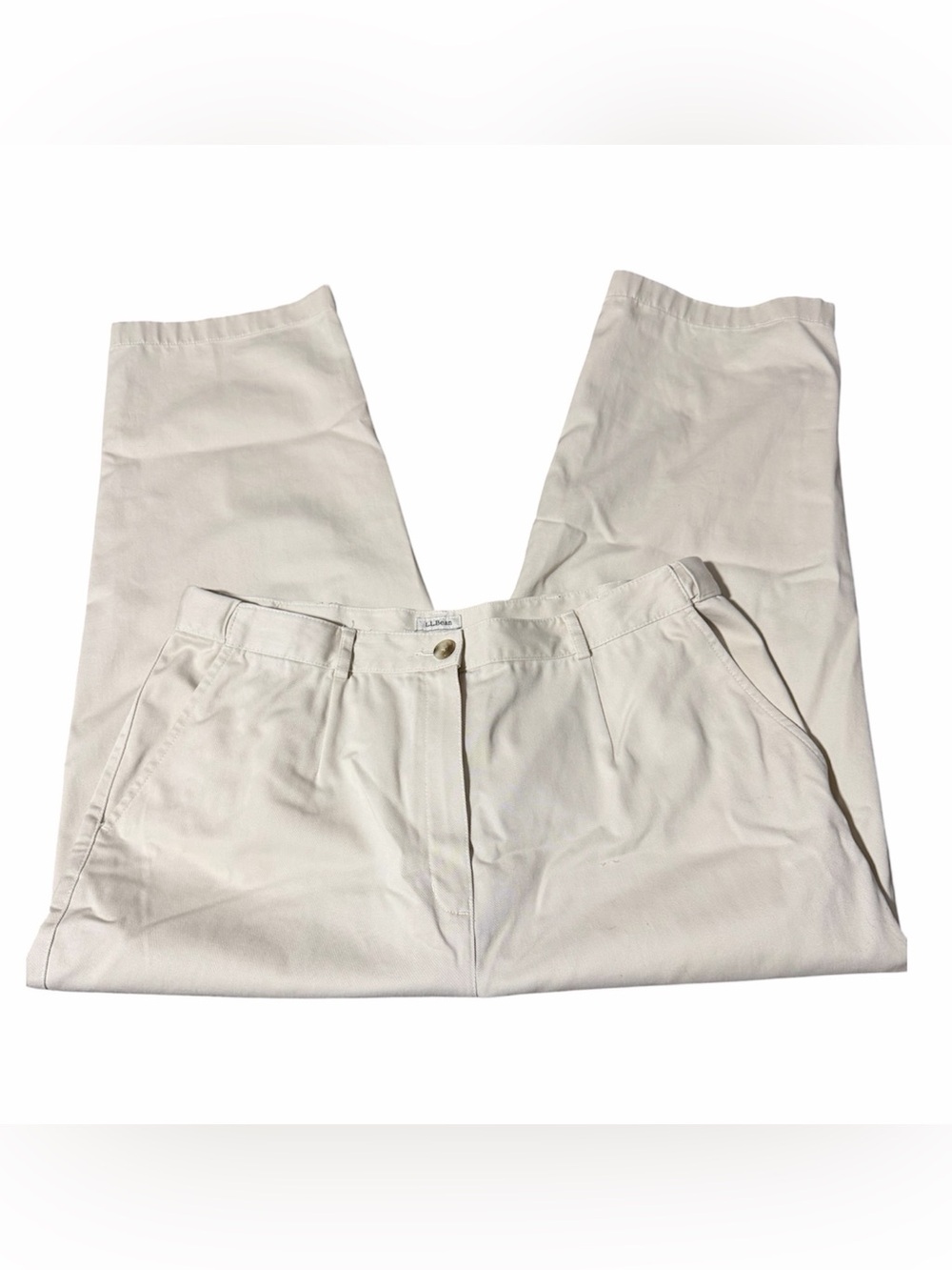 L.L. Bean Double Pleated Chinos Beige Tan Cropped Pants Women's Size 16 Regular